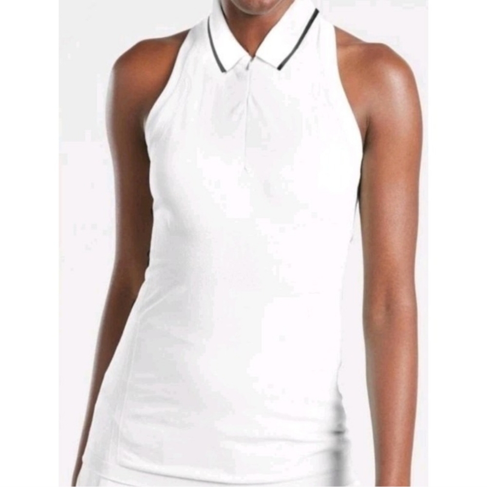Athleta Momentum White Black Polo Tank Sz S NWOT Tennis Golf Athletic Top